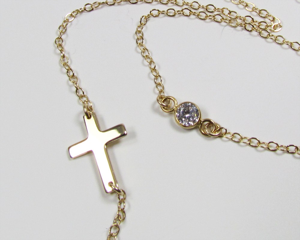 Sideways Cross and Cubic Zirconia Necklace - TINY Gold, Celebrity Kelly Ripa