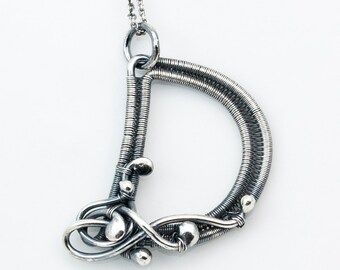 Fine Silver Monogram Initial Pendant - Letter D Pendant - Initial Jewelry