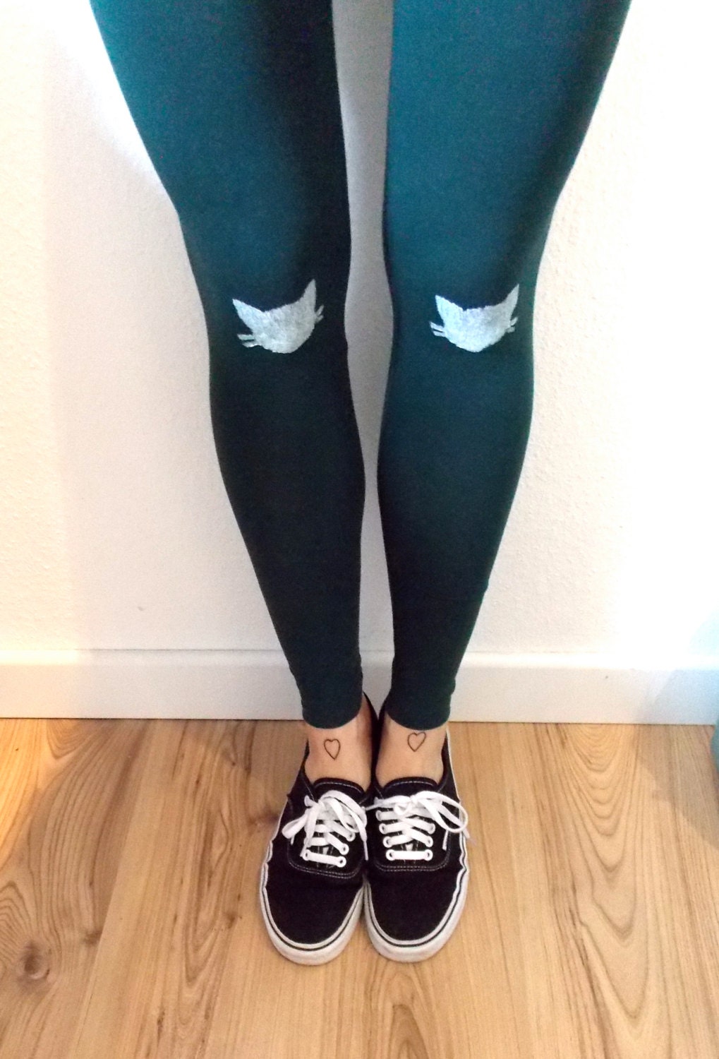 Dark green Leggings with Kitten Print