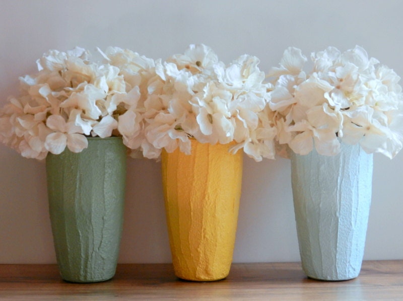 Trio of Vases / Instant collection / Pastel Home Decor / set of 3 / yellow, green, and blue vases - CarriageOakCottage