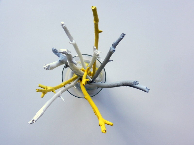 Yellow, White, and Grey Branches / made to order / Painted branches for vase / wooden branches