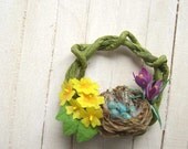 Dollhouse Wreath nest and flowers in 1/12 scale