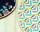 Organic Of a Feather - By the Yard Yardage - Tsuru - Turquoise Coral White Navy Geometric by Cloud9 Fabrics