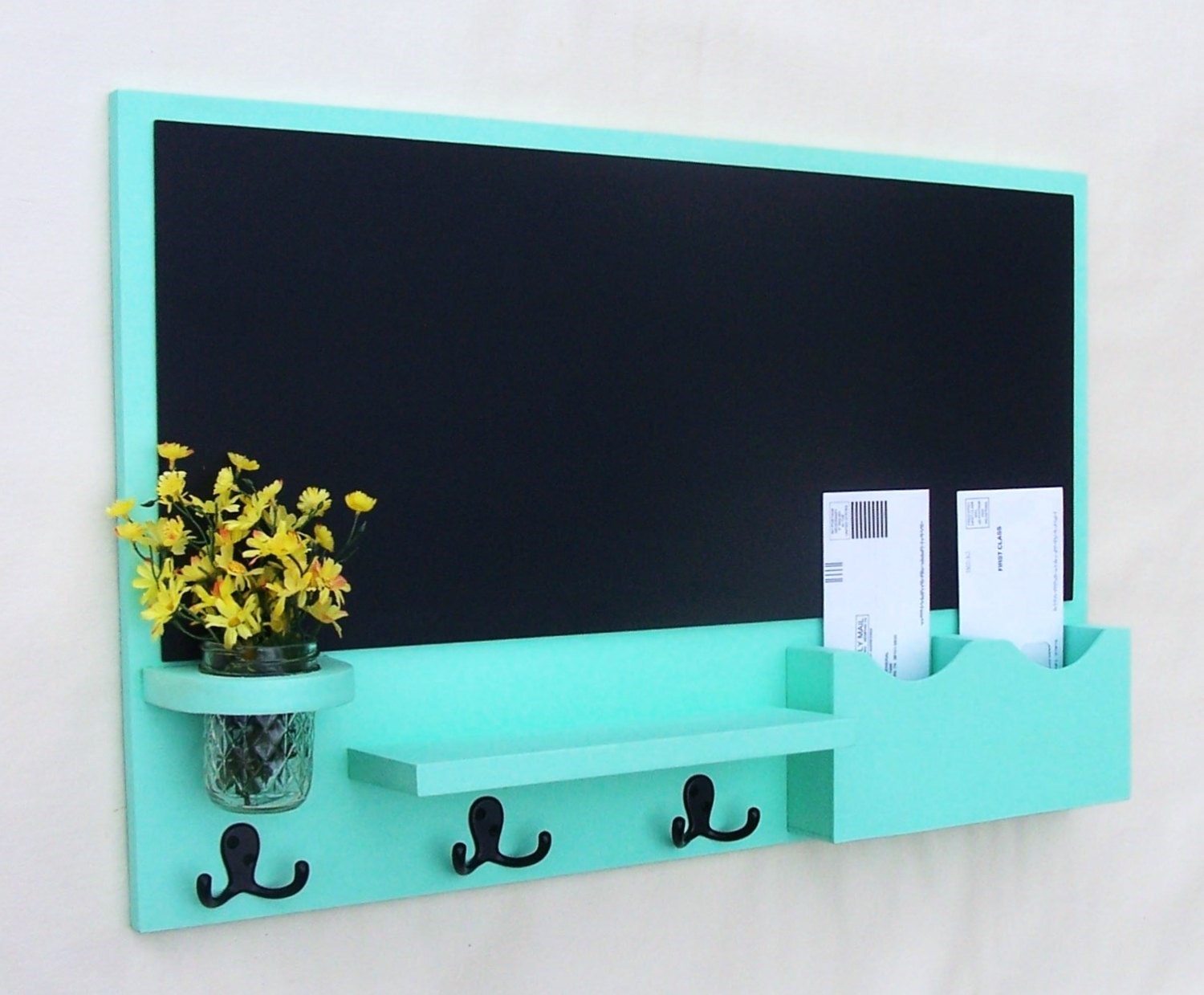 Mail Organizer - Chalkboard Mail Organizer - Large Chalkboard - Mail Holder - Letter Holder - Jar Vase - Organizer - Coat Rack - Wood