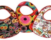 Folklorico Chuchulucos Baby Bibs Day of the Dead Skulls - set of 3 bibs