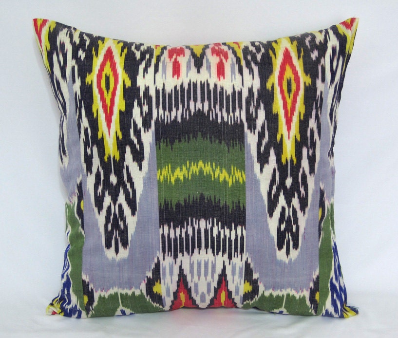20 x 20 Silk cotton Uzbek handwoven Ikat Pillow case - BOTH SIDE IKAT