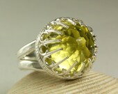 Lemon Citrine, Sterling Silver, Big Stone, Statement Ring, Faceted Gemstone, Handmade, made to order