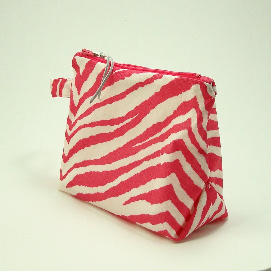 Waxed Canvas Cosmetic/Toiletry Zipper Pouch (Pink Zebra)