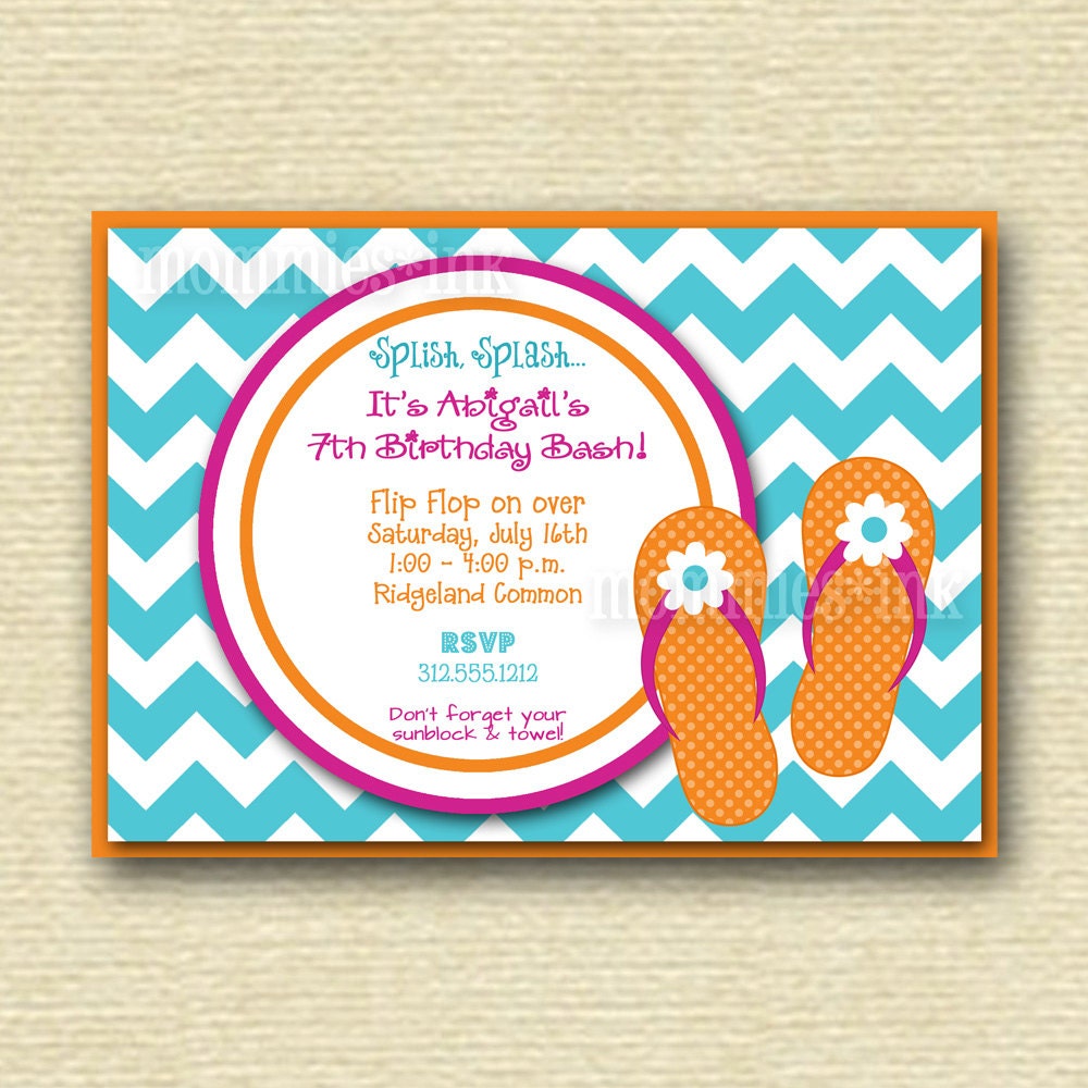 Chevron Flip Flop Pool Party Birthday Invitation - PRINTABLE INVITATION DESIGN Il_170x135