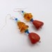 AMBER and CORAL EARRINGS shoulder dusters with Sterling Silver wires tribal exotic  sunny bright  colors yellow green blue red orange