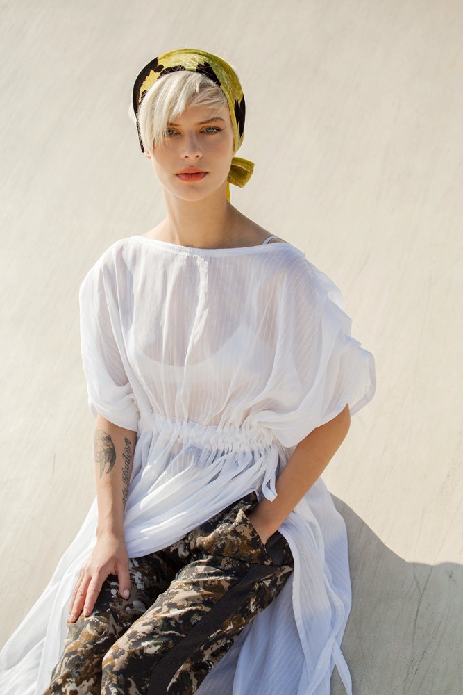 NEW Silk Cotton chifon dress tunic with waist tying