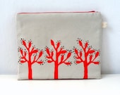 Women  Clutch- Minimalist Red Trees, Ipad Sleeve, Gadget case / Red Trees