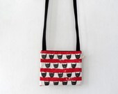 Cross Body Bag, Red Striped Kitty Heads Messenger Bag, Hand print  Ipad Case