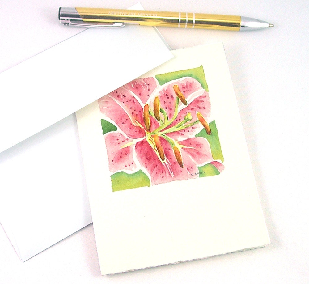 Petite Hand-Painted Original Floral Art Stargazer Lily Watercolor