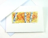 Birch Tree Art Original Watercolor Art Card - Autumn Landscape