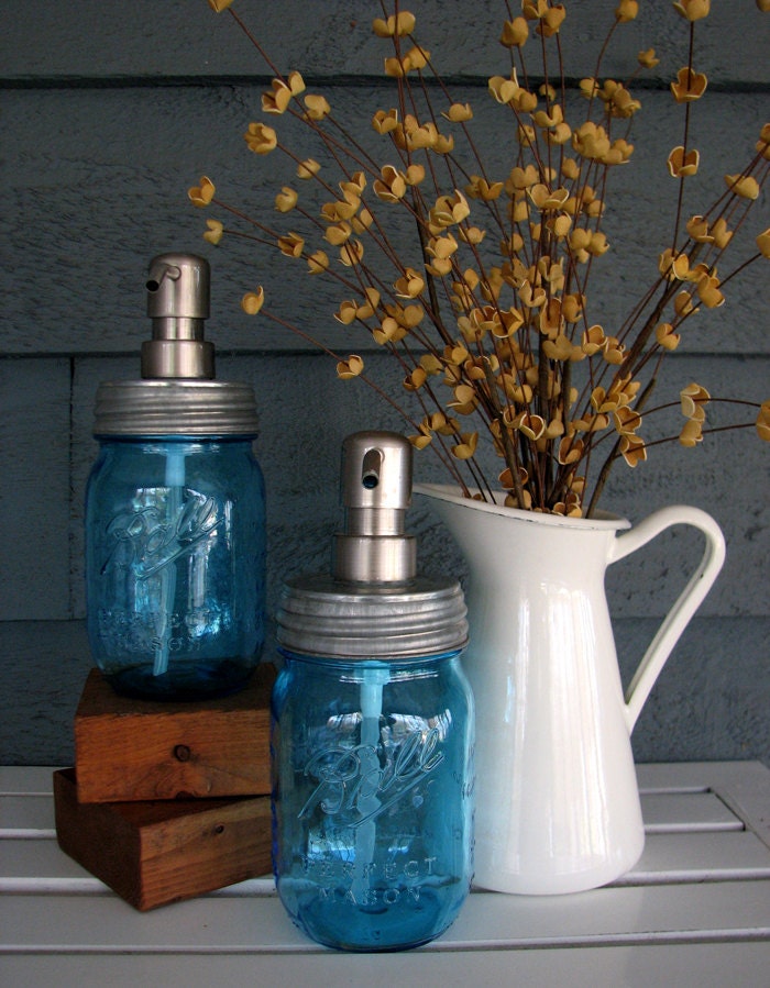 Mason Jar Soap Dispenser  with Stainless Steel Pump - Blue Pint Limited Heritage Edition