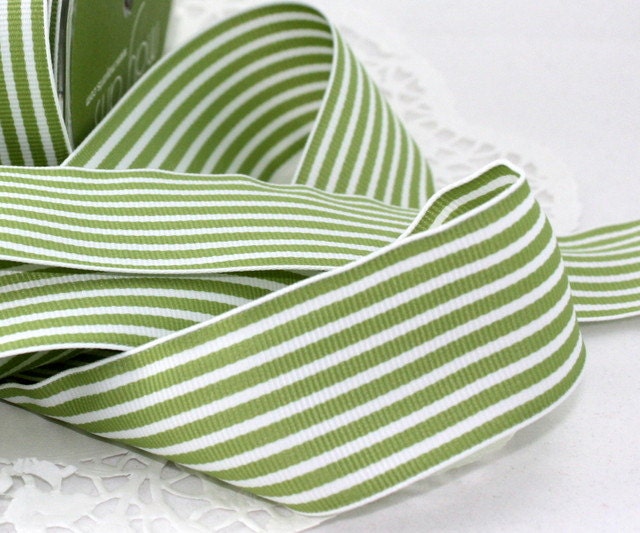 May Arts Green/White Striped Ribbon - 1.5 inches by the yard
