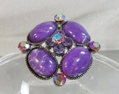 Vintage Purple Brooch. Marbled Easter Egg Cabochons. Pink AB Rhinestones.