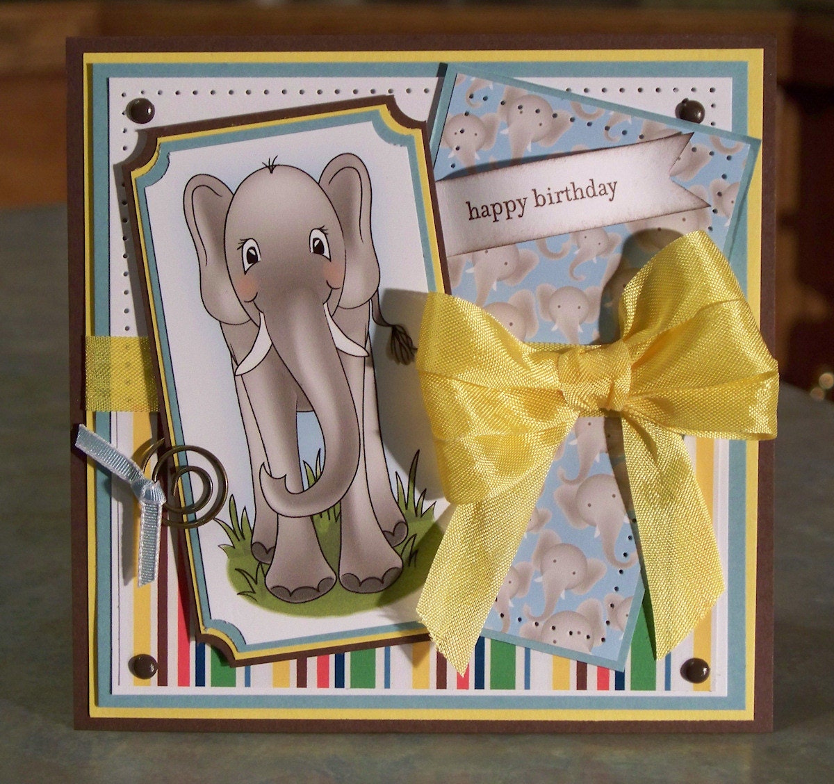 Adorable Elephant Birthday Card using Tall Trio Stamp