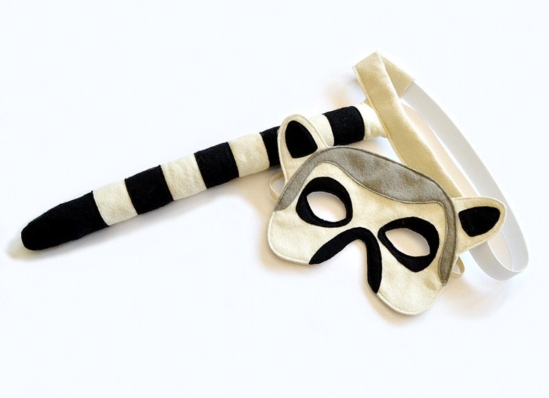 Kids Lemur Mask and Tail, Children Eco Friendly Costume, Halloween Carnival Dress up Pretend Play Felt Toy
