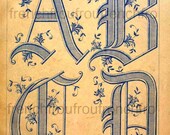 antique french victorian alphabet letters ABCD embroidery digital