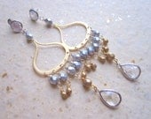 Silver Gold Chandelier Earrings Bridal Mixed Metals Post Earrings by MinouBazaar