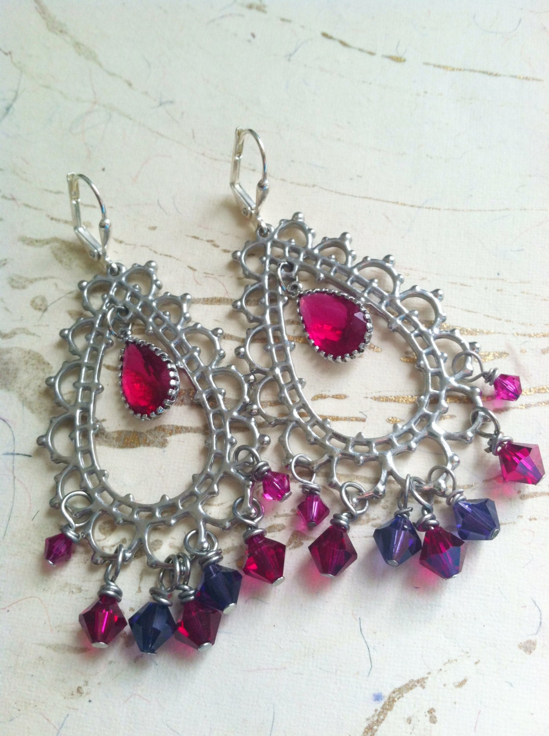Bollywood Earrings Morocco Bridal  Silver Berry Lace by MinouBazaar