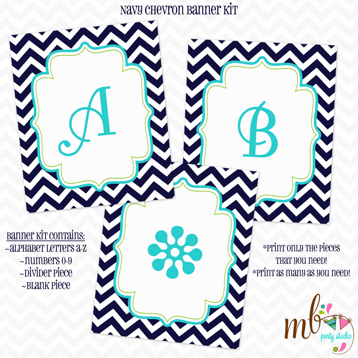 Navy Chevron Banner Kit- Instant Download