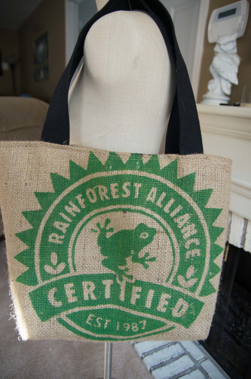 Frog Burlap Tote Bag