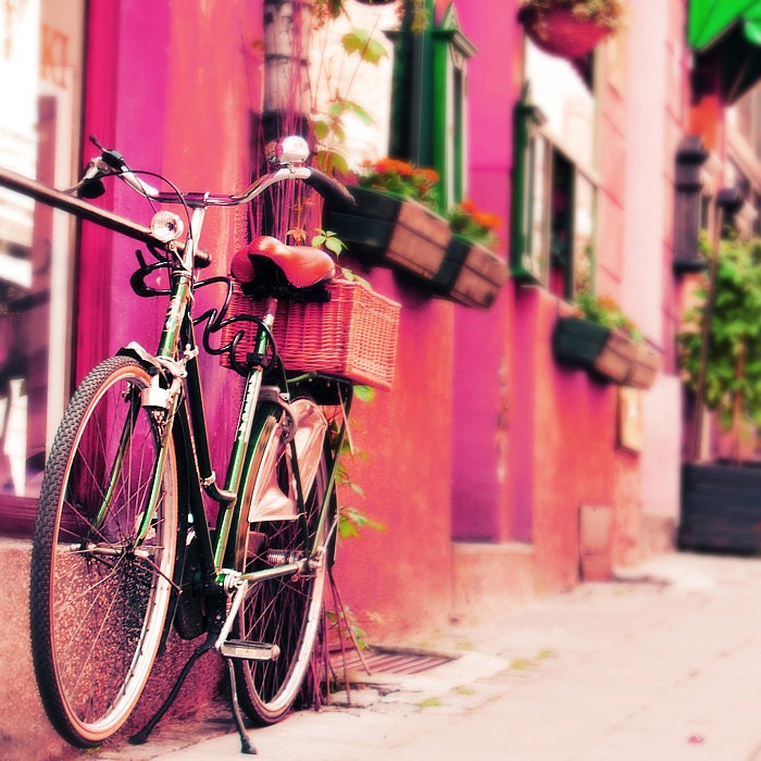 Dreamy Ride 8x8 (20x20cm) Fine Art Travel Photography - nursery art bike bicycle european city street  home decor pastel purple green