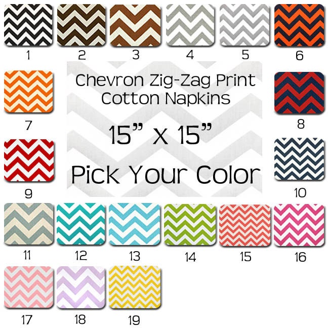 FREE U.S. Shipping - Chevron Zig Zag Print Cotton Napkins Set of Four 15 x 15 inch - YOU pick the color.