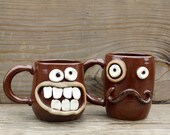 Mr. and Mrs. Coffee Cups. His and Hers Mugs. Wheel-Thrown Pottery in Burnt Umber