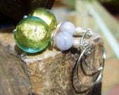 Green Apple Opal Earrings -- Gorgeous One-of-a-Kind Genuine Luminous Murano Glass, Lace Agate & Sterling Silver