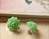 Cabbage Rose Earrings Pastel Mint Green Vintage Inspired Flower Post Earrings Summer Sale