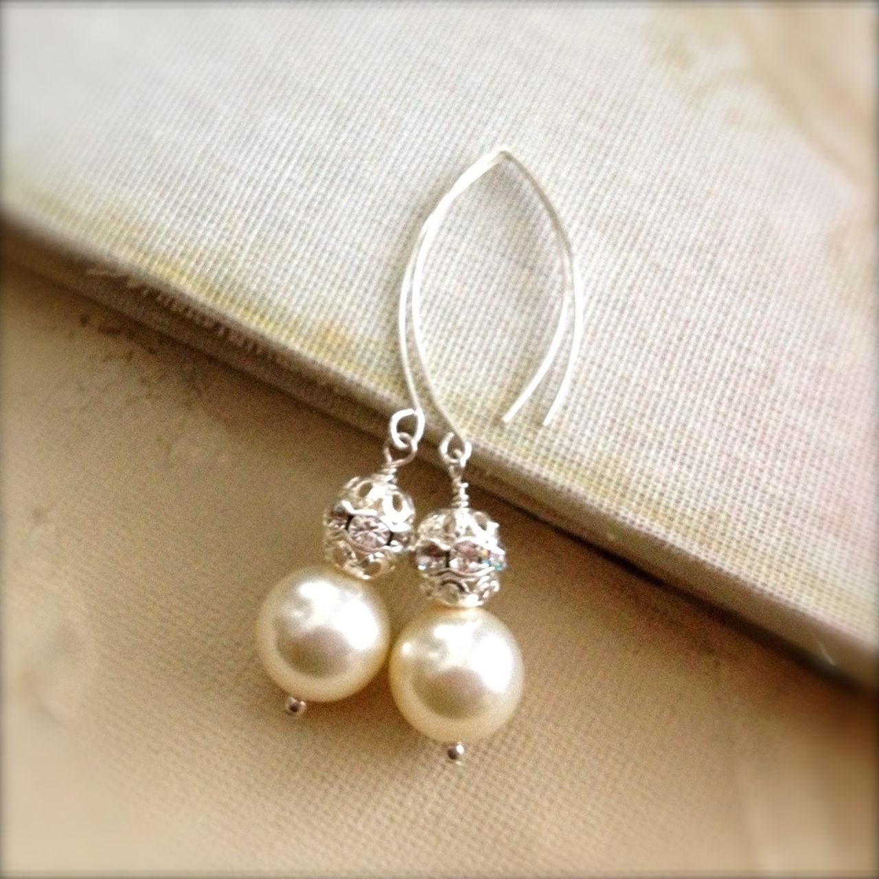 Pearl Drop Earrings Cream Swarovski Crystal Pearl Elements with Sterling Silver Fixtures