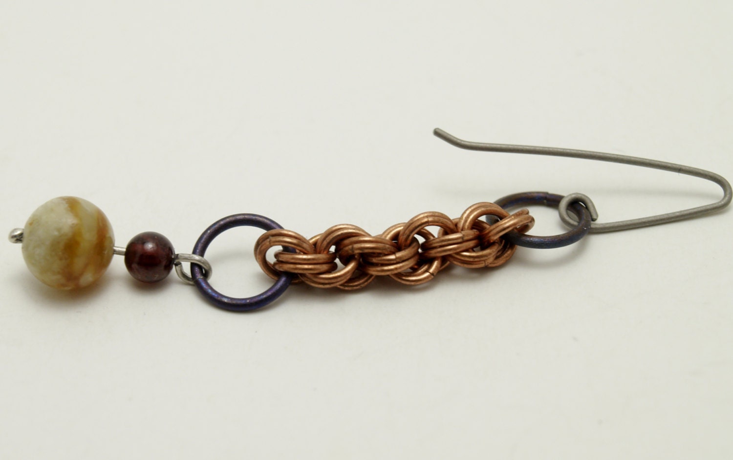 Titanium, Garnet, Onyx and Copper Double Spiral Earrings