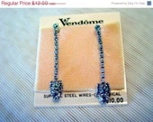 ON SALE Vintage Vendome Blue Rhinestone Dangle Pierced Earrings New Old Stock on Original Card Costume Jewelry