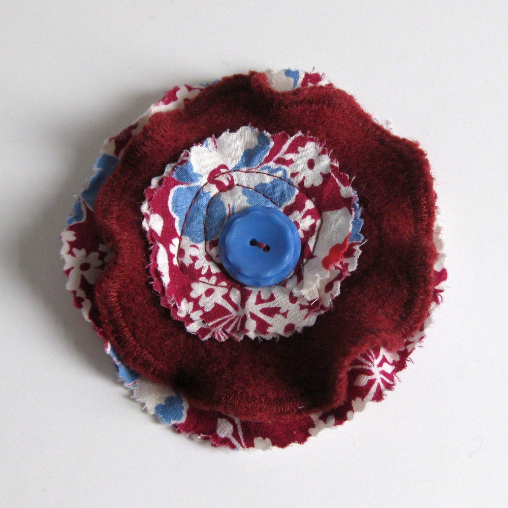FLOWER BROOCH  - red brooch - recycled brooch - flower pin - Lynn Minney Designs