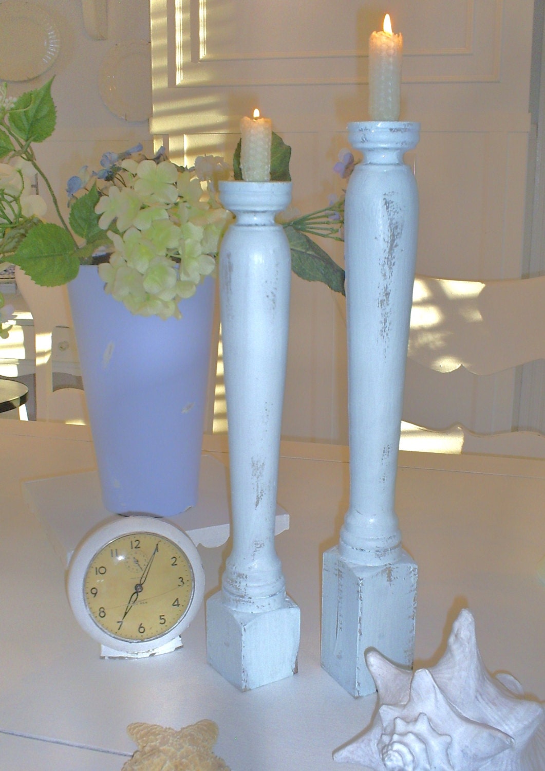 candlesticks candle holders shabby chic by backporchco on Etsy