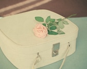 Hotel - Still life photography, white suitcase, pink rose, romantic art, for her, spring decor 8x8 Print