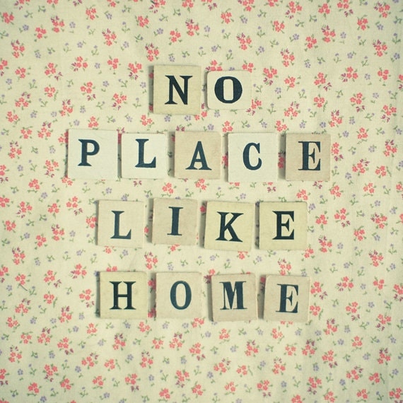 20% SALE No Place Like Home - Typography photo, sayings art, floral wall decor, orange, lilac, cream, feminine decor, kitchen art 8x8 Print