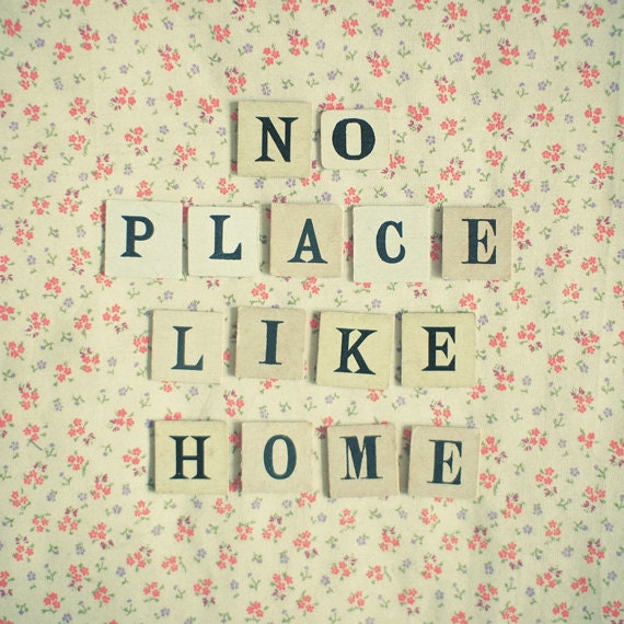 20% SALE No Place Like Home - Typography photo, sayings art, floral wall decor, orange, lilac, cream, feminine decor, kitchen art 8x8 Print