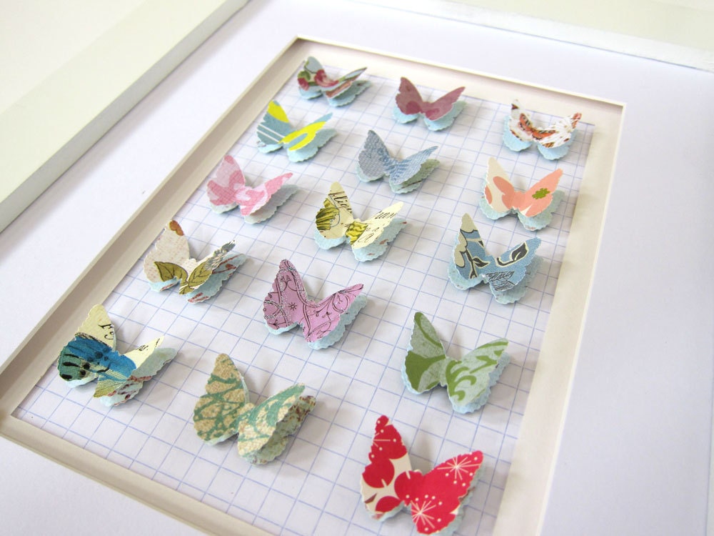 Paper Butterfly Specimen Collection  Wall or Tabletop Decor Cottage Chic Shabby Chic