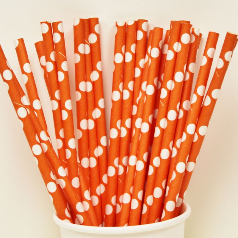 Paper Straws, Solid Orange and White Dot Paper Drinking Straw, Super Bowl Parties, Birthday, Carnival Circus Parties with DIY Printable Flag