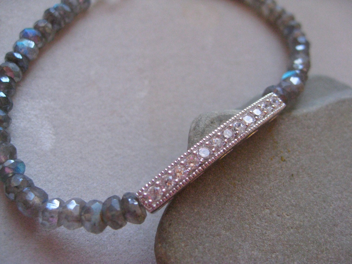 Gemstone Sparkly  Bracelet, Labradorite Bracelet, cubic zirconia Bracelet