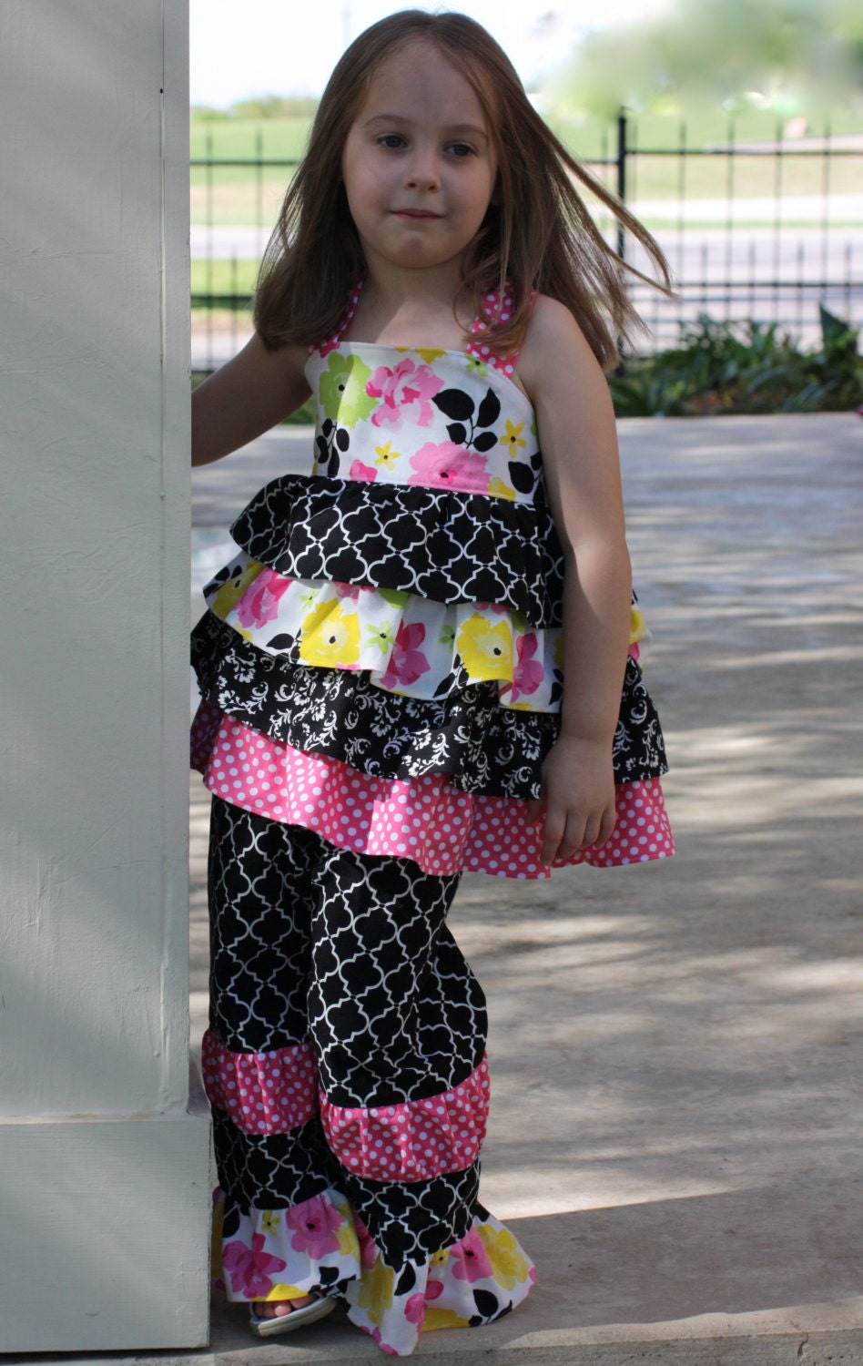 Pink Carousel 4 Tier Ruffled Top with Ruffled Pants - 5T Ready to Ship