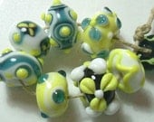 Yellow and turquoise lampwork glass bead set SRA P97