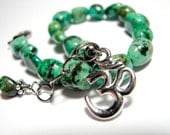 OM Yoga Bracelet - Turquoise Jasper Gemstones with Silver Aum Ohm Charm