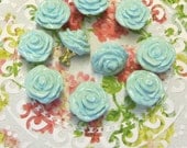 10 Aqua Tiffany Robins Egg Rose Knobs Polymer Clay Hand Painted Brass Stem Base