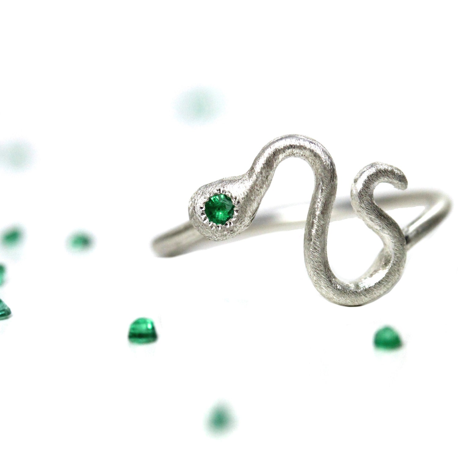 Cute Emerald Sterling Silver Snake Ring - Smaragdschlange